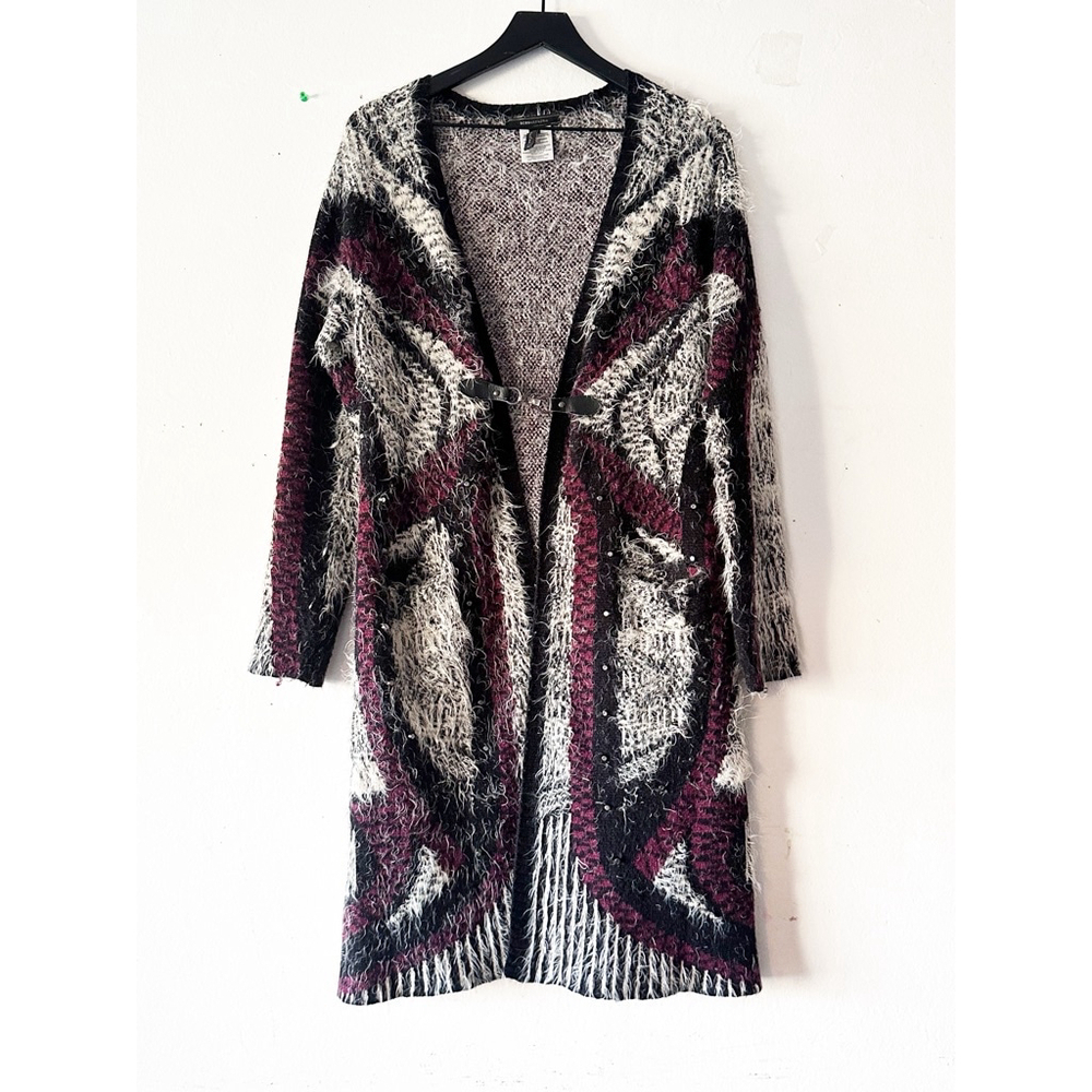 BCBGMAXAZRIA Long Fuzzy Duster Cardigan Women's Small